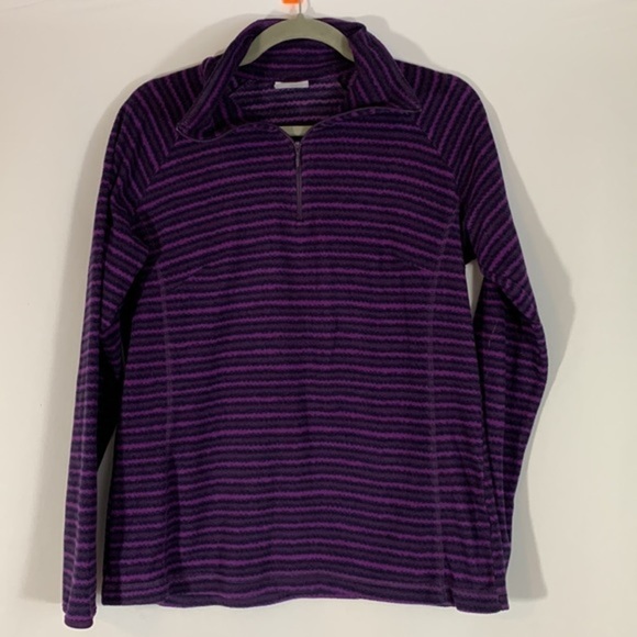 Columbia Purple & Black Striped Fleece Zip Sweater - Picture 1 of 8